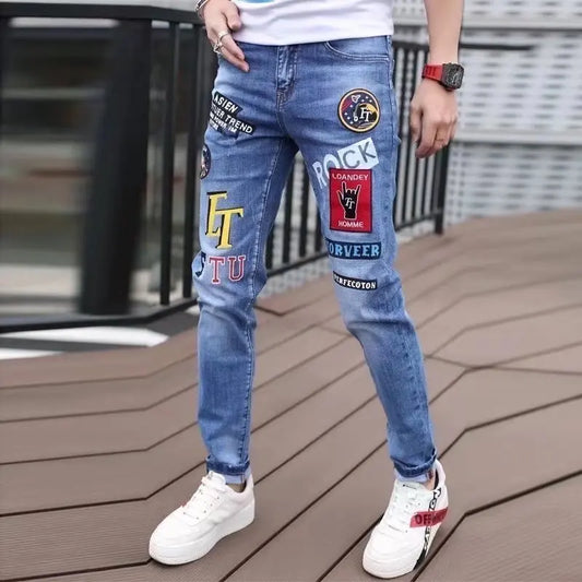UNIKCOSA Men’s Harajuku Art Jeans – Slim Fit Graphic Painted Denim Pants (Spring/Autumn Streetwear 2000s Style)