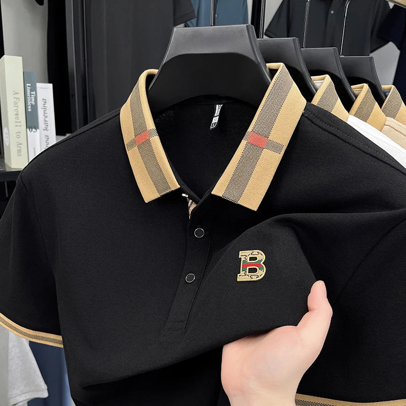UNIKCOSA Men’s Embroidered Polo T-Shirt – Summer Slim Fit Stand Collar Business Casual Top