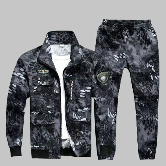 UNIKCOSA Men’s Camouflage Workwear Set – Wear-Resistant & Anti-Fouling Outdoor Protective Clothing (Spring/Autumn)
