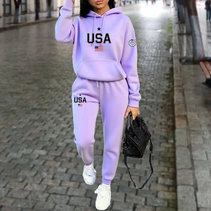 UNIKCOSA’s USA Letter Tracksuit — Hoodie + Jogger Pants 2-Piece Autumn/Winter Set