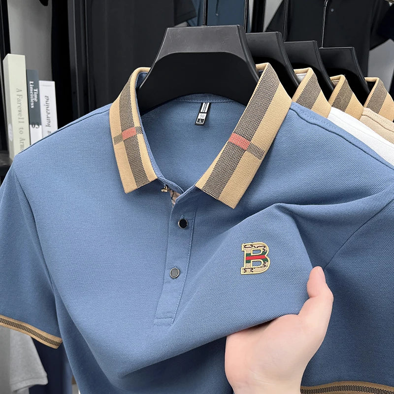 UNIKCOSA Men’s Embroidered Polo T-Shirt – Summer Slim Fit Stand Collar Business Casual Top
