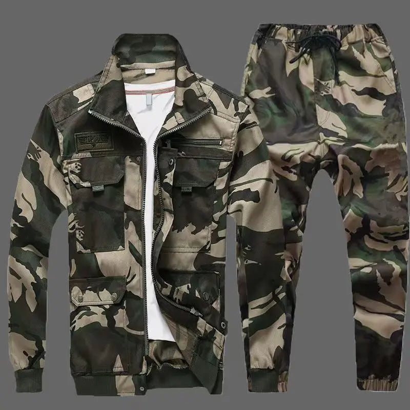 UNIKCOSA Men’s Camouflage Workwear Set – Wear-Resistant & Anti-Fouling Outdoor Protective Clothing (Spring/Autumn)