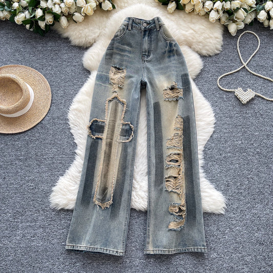 Autumn Casual Long Jeans Women Print High Waist Denim Pants Girls Outdoor Pants Wholesale
