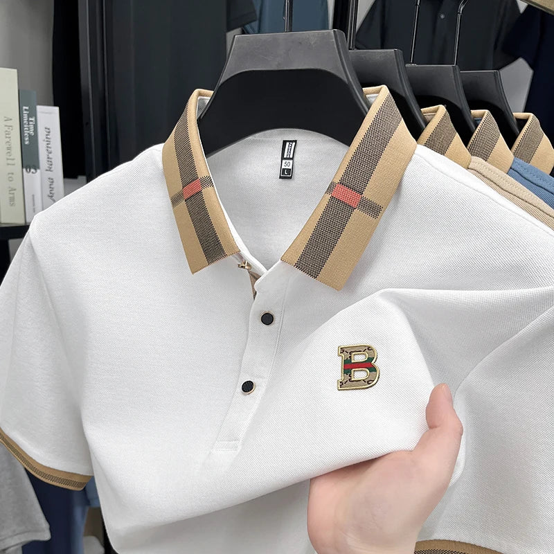 UNIKCOSA Men’s Embroidered Polo T-Shirt – Summer Slim Fit Stand Collar Business Casual Top