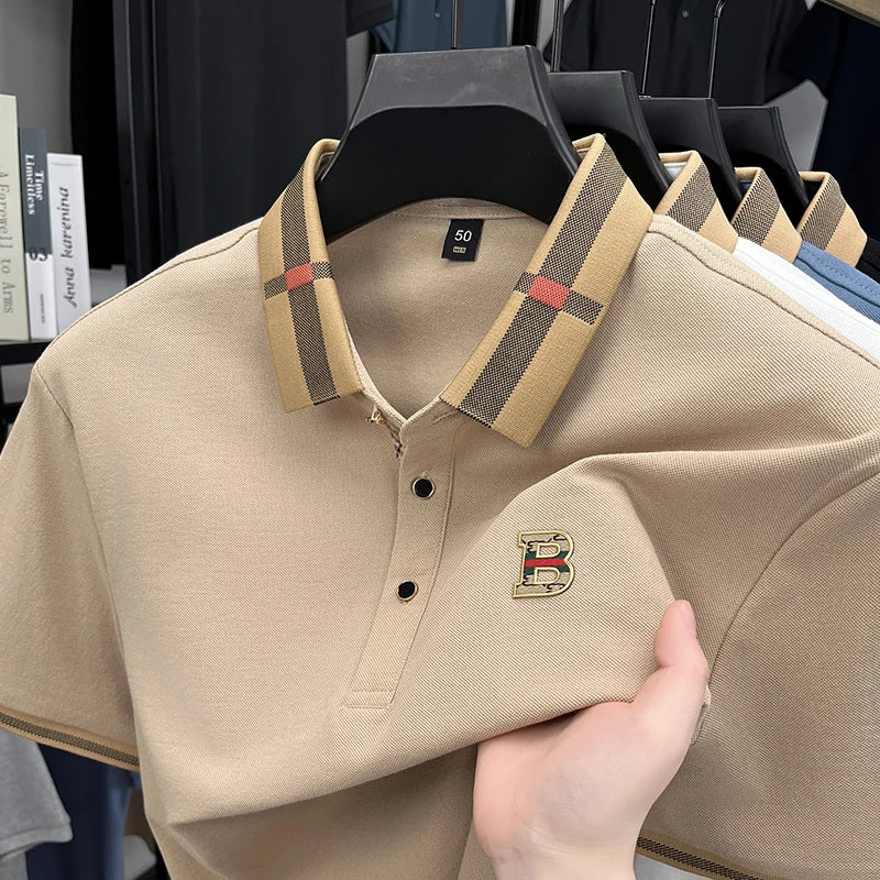 UNIKCOSA Men’s Embroidered Polo T-Shirt – Summer Slim Fit Stand Collar Business Casual Top