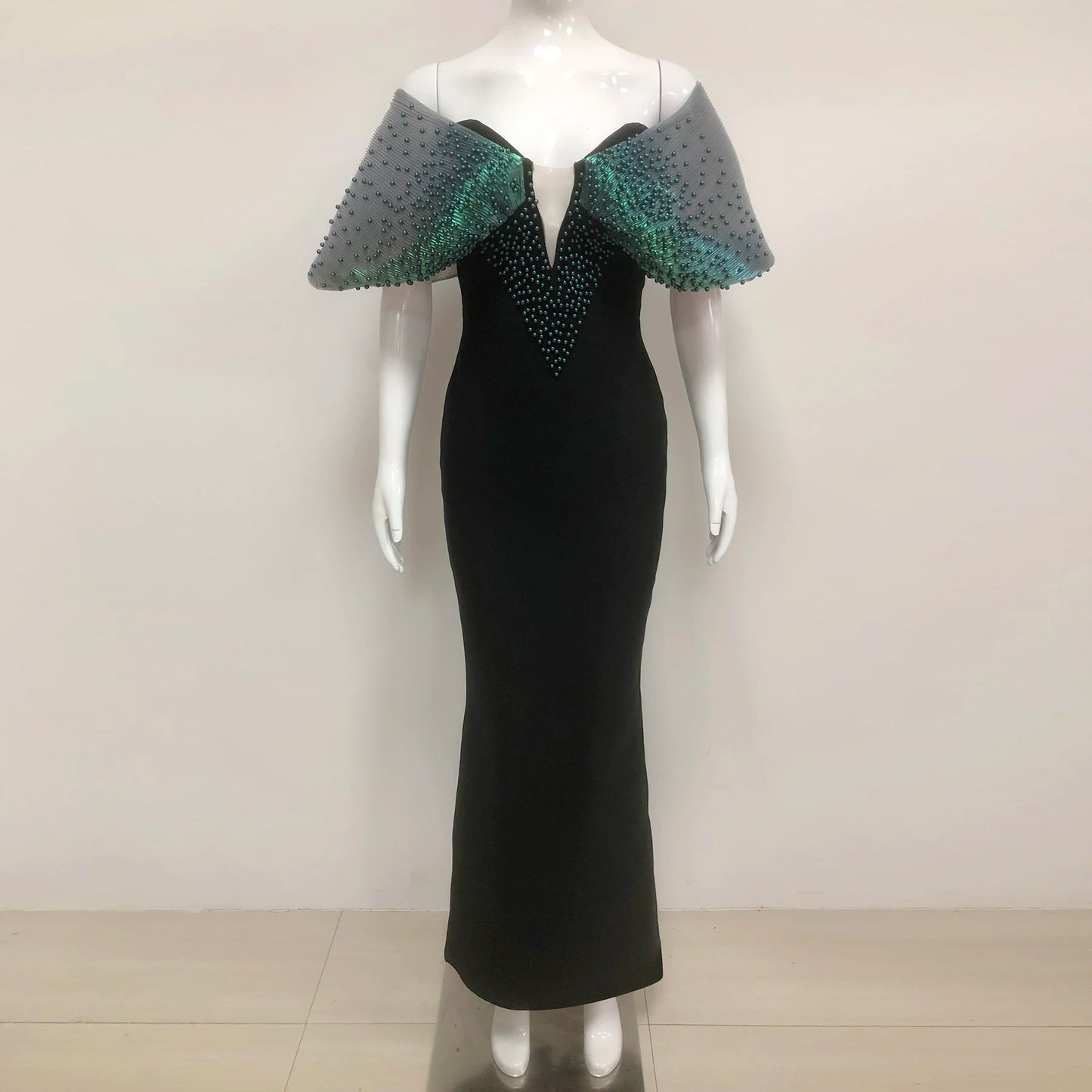 UNIKCOSA LuxeEase Evening Gown Beaded Maxi Dress Black 💫