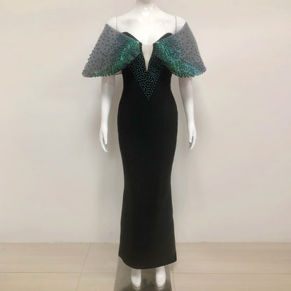 UNIKCOSA LuxeEase Evening Gown Beaded Maxi Dress Black 💫