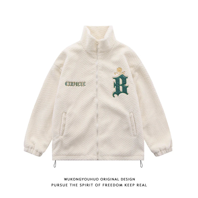 UNIKCOSA NoirFit Floral Embroidered Fleece Varsity Jacket 🔥