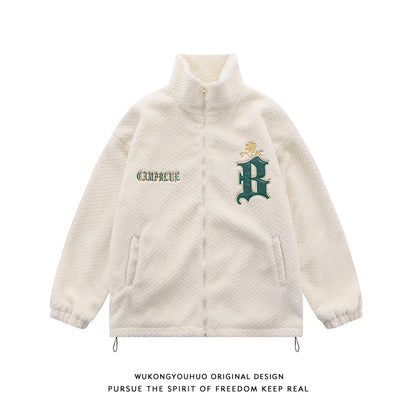 UNIKCOSA NoirFit Floral Embroidered Fleece Varsity Jacket 🔥