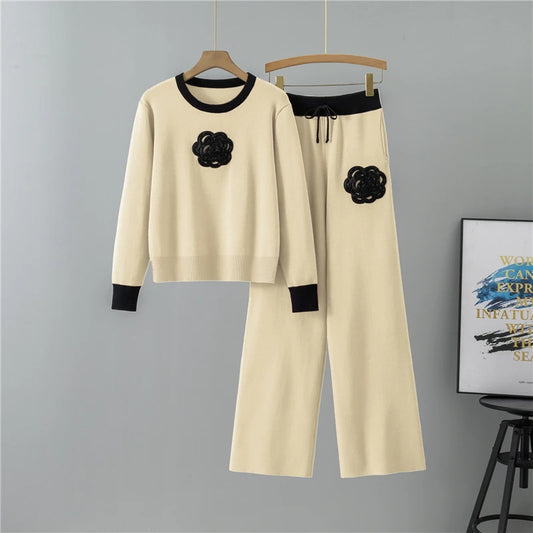 UNIKCOSA Women’s Knitted Sweater Set – High-End Two-Piece Outfit with Wide-Leg Pants (Autumn 2025 Edition)