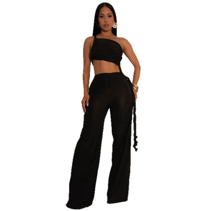 UNIKCOSA’s 2025 Ruched Patchwork Jumpsuit — Halter Sleeveless Wide-Leg Romper