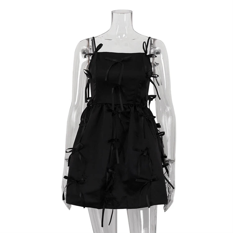 UNIKCOSA Women’s Black Satin Dress – Bow Strap Zip-Up Short Evening Party Outfit (Summer 2025 Edition)