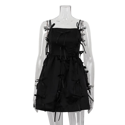 UNIKCOSA Women’s Black Satin Dress – Bow Strap Zip-Up Short Evening Party Outfit (Summer 2025 Edition)