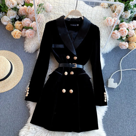 UNIKCOSA Women’s Black Velvet Blazer Dress – Double-Breasted Long Sleeve Elegant Outfit (Fall/Winter 2025 Edition)