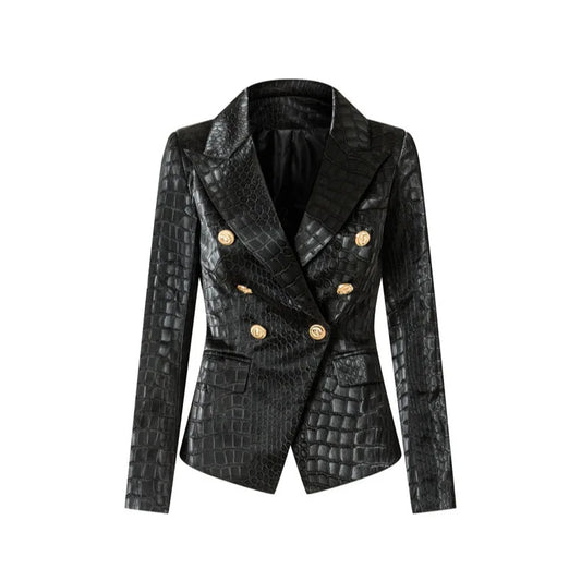 UNIKCOSA Women’s Plus Size Crocodile Pattern Jacket – PU Leather Waist-Belted Winter Outerwear with Metal Buckle (XXXL Elegant 2025 Edition)