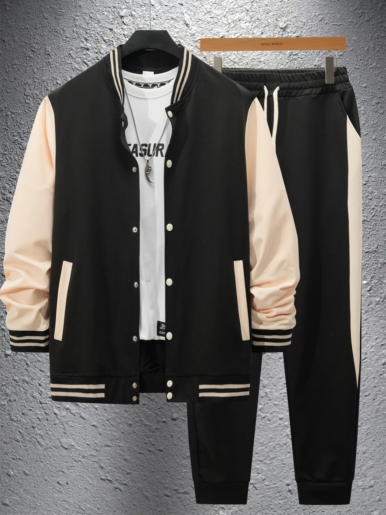 UNIKCOSA Men’s Varsity Tracksuit – Colorblock Baseball Jacket & Jogger Pants Two-Piece College Style Set (2025 Edition)