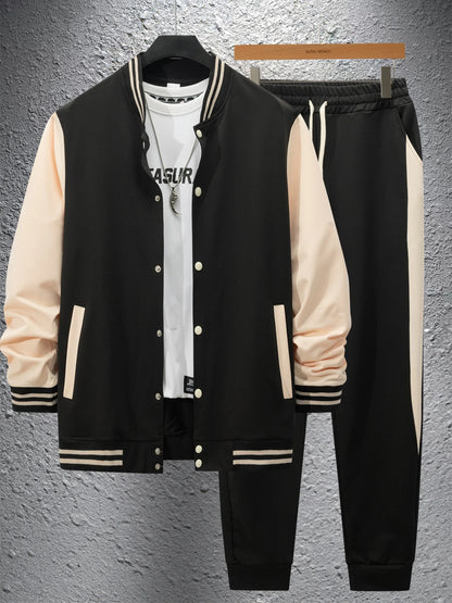 UNIKCOSA Men’s Varsity Tracksuit – Colorblock Baseball Jacket & Jogger Pants Two-Piece College Style Set (2025 Edition)