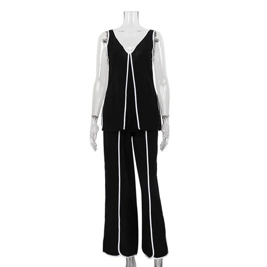 UNIKCOSA Women’s Black & White Two-Piece Set – Cotton Tank Top & Wide-Leg Pants Outfit (Summer 2025 Edition)