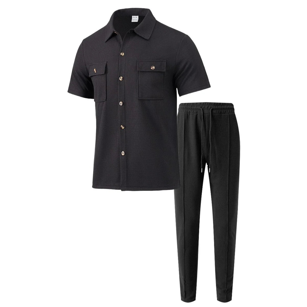 UNIKCOSA Men’s Vacation Set – Short Sleeve Button Shirt & Drawstring Pants Two-Piece Outfit (Polyester S–3XL Edition)