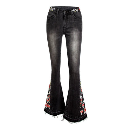 UNIKCOSA Velora Embroidered Flared Jeans Black Denim 💫