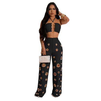 UNIKCOSA Women’s Leopard Print 2-Piece Set – Halter Hollow Tank Top & Ring Detail Knee Shorts (Streetwear Chic 2025 Edition)