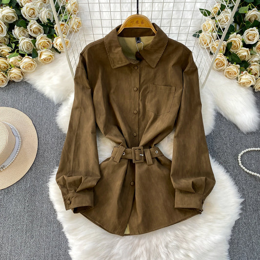 UNIKCOSA Women’s Autumn Lapel Shirt – 2025 Single-Breasted Long-Sleeve Waist-Cinched Elegant Top