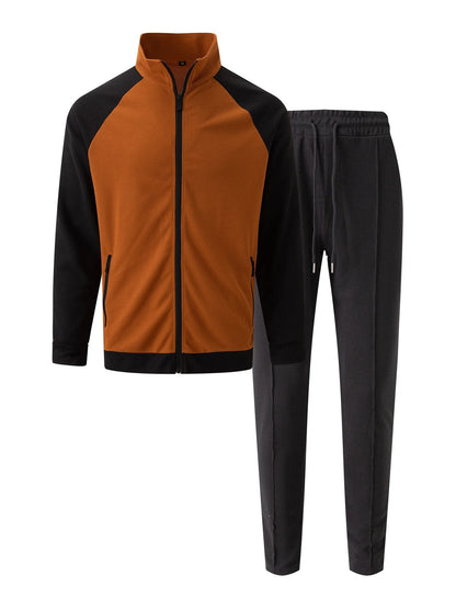 UNIKCOSA Men’s Colorblock Tracksuit – Contrast Panel Zip Jacket & Drawstring Pants Two-Piece Athleisure Set (2025 Edition)