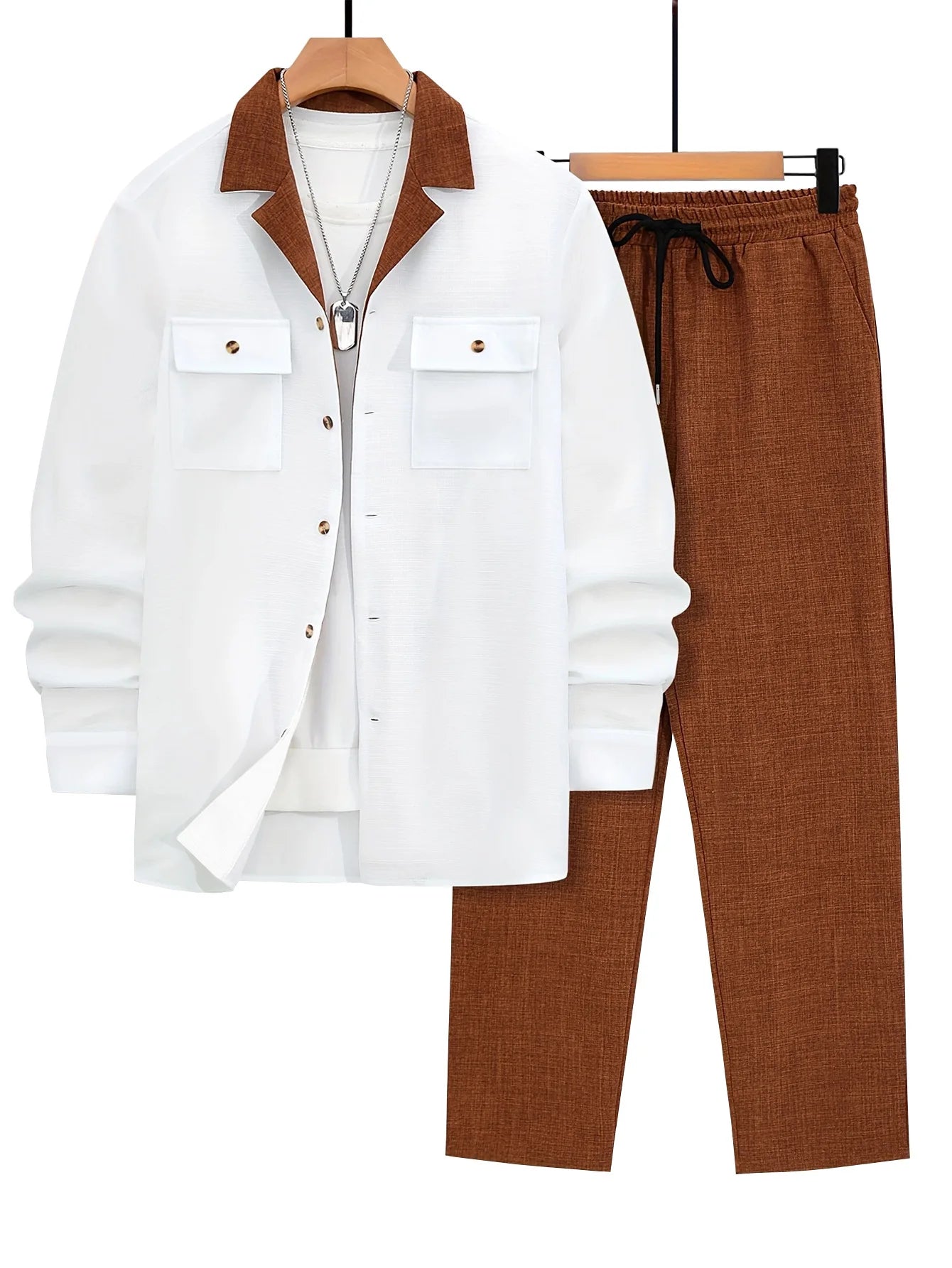 UNIKCOSA Men’s 2-Piece Ethnic Style Suit – Solid Color Long-Sleeve Holiday Outfit (Classic Edition)