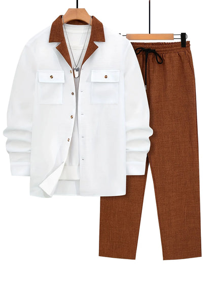 UNIKCOSA Men’s 2-Piece Ethnic Style Suit – Solid Color Long-Sleeve Holiday Outfit (Classic Edition)
