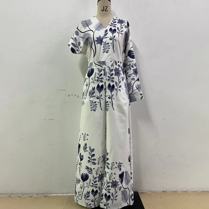 UNIKCOSA™ 2025 Elegant Printed Jumpsuit – Sexy V-Neck Backless Straight-Leg One-Piece | Women’s Casual Fashion Overalls
