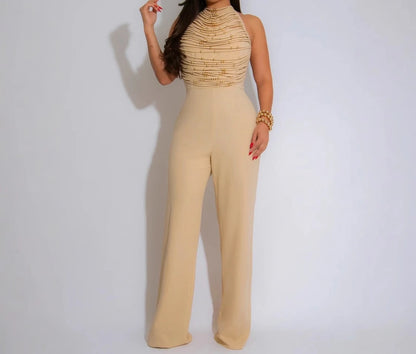 UNIKCOSA™ 2025 Beaded Halter Jumpsuit – Sexy Backless Wide-Leg One-Piece Outfit | Women’s Fitted Romper for Clubwear & Summer Parties