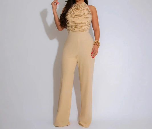 UNIKCOSA™ 2025 Beaded Halter Jumpsuit – Sexy Backless Wide-Leg One-Piece Outfit | Women’s Fitted Romper for Clubwear & Summer Parties