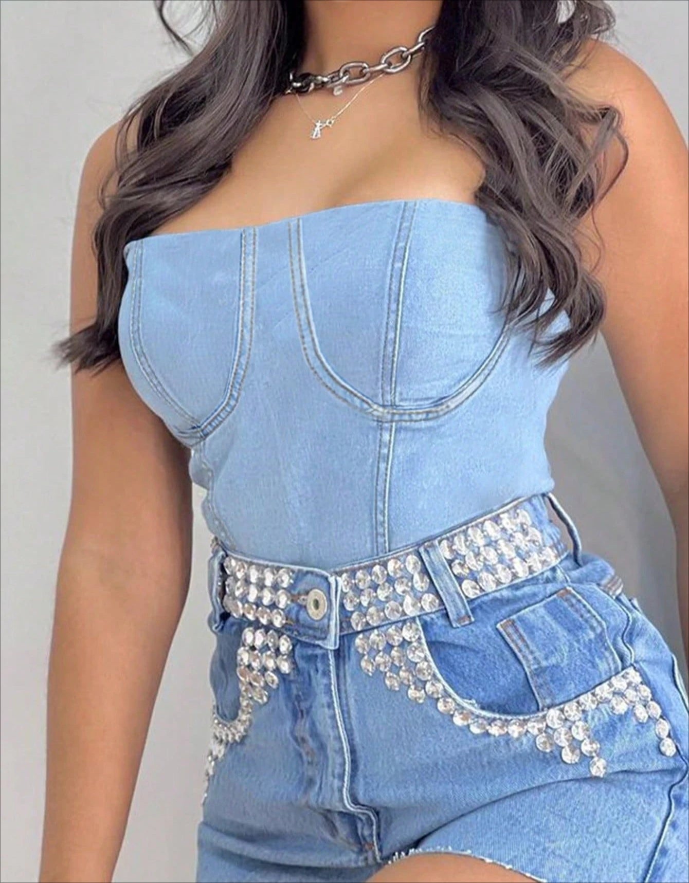 UNIKCOSA™ 2025 Summer Denim Tank Top – Sexy Solid Bandeau Crop Vest with Back Zipper | Women’s Sleeveless Hot Girl Casual Outfit