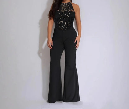 UNIKCOSA™ 2025 Beaded Halter Jumpsuit – Sexy Backless Wide-Leg One-Piece Outfit | Women’s Fitted Romper for Clubwear & Summer Parties