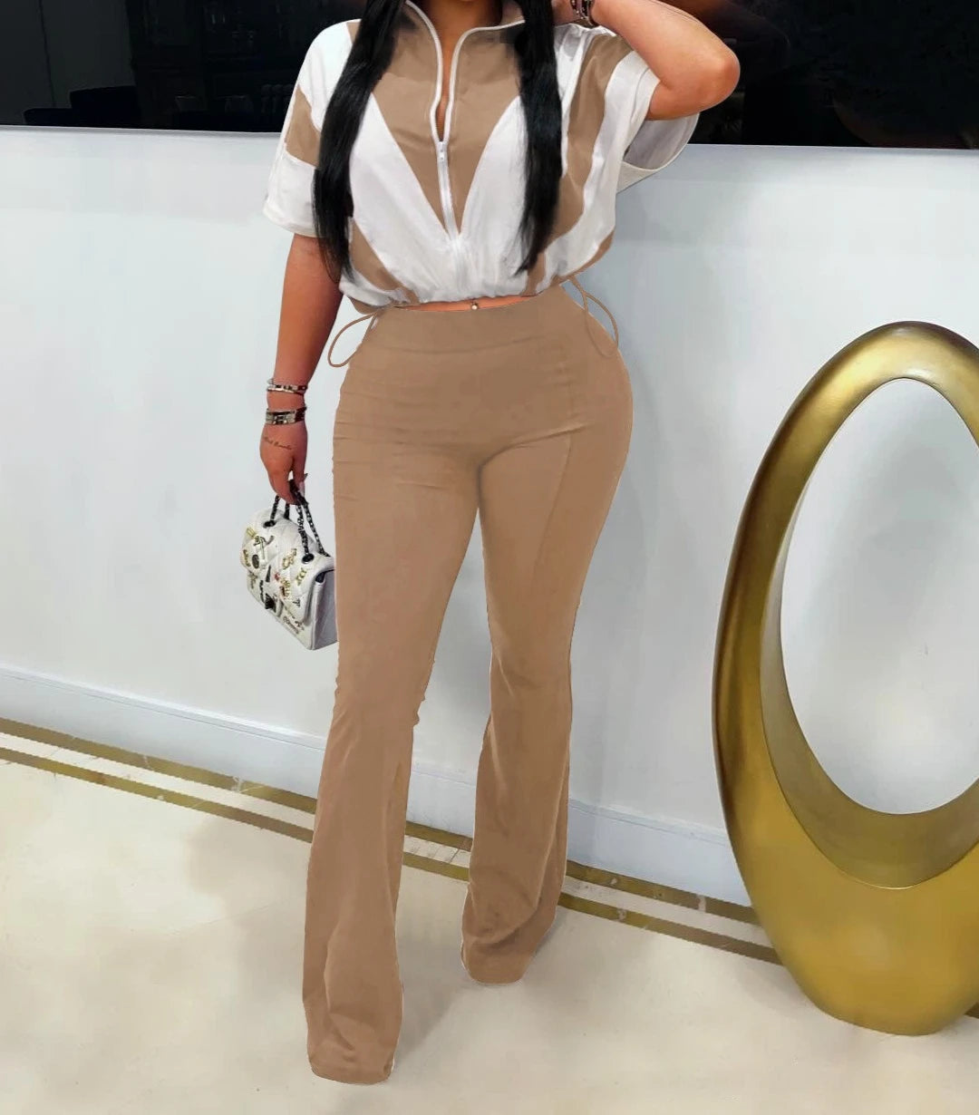 UNIKCOSA™ 2025 Summer Sporty 2-Piece Set – Short Sleeve Zip Top & Matching Pants | Women’s Casual Streetwear Tracksuit