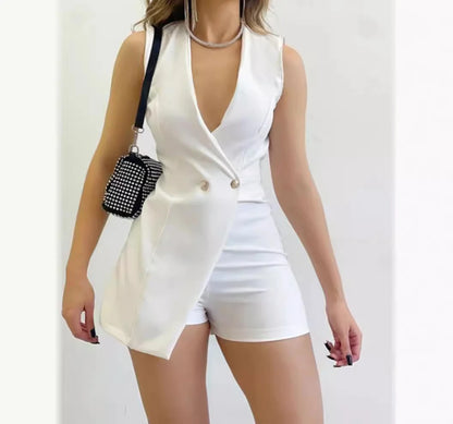 UNIKCOSA™ Summer 2024 Elegant Short Jumpsuit – Women’s Sleeveless Slim Fit High-Waist One-Piece | Solid Color Sexy Office & Fashion Outfit