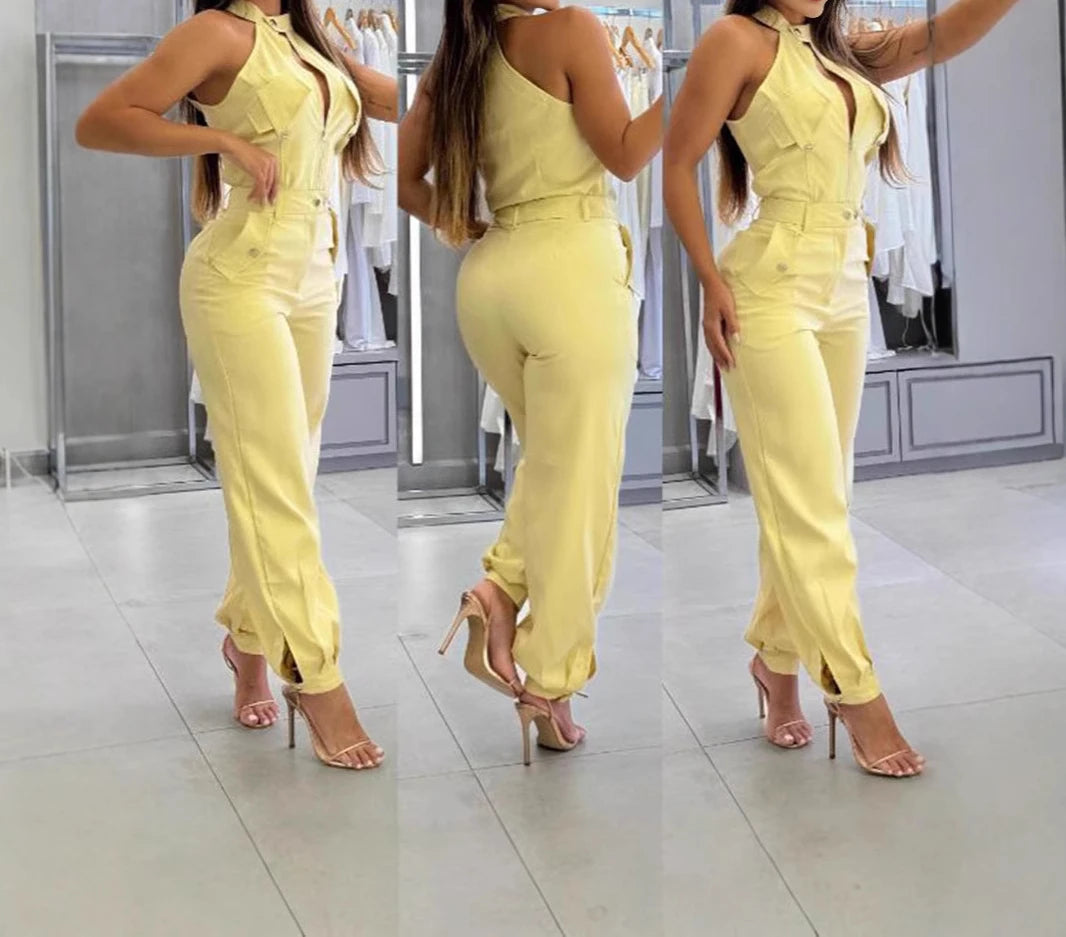 UNIKCOSA™ 2025 Summer 2-Piece Set – Sleeveless Slim Fit Top & Work Pants | Women’s Comfortable Casual Streetwear Suit