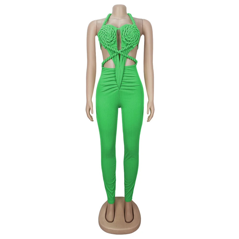 UNIKCOSA’s 2025 Ribbed Halter Jumpsuit — Sexy Backless Ruched One-Piece Clubwear