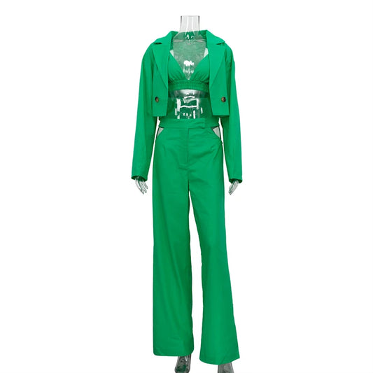 UNIKCOSA Women’s 3-Piece Streetwear Suit Set – Long Sleeve Blazer, Pants & Crop Top Outfit (Fall 2023 Edition)