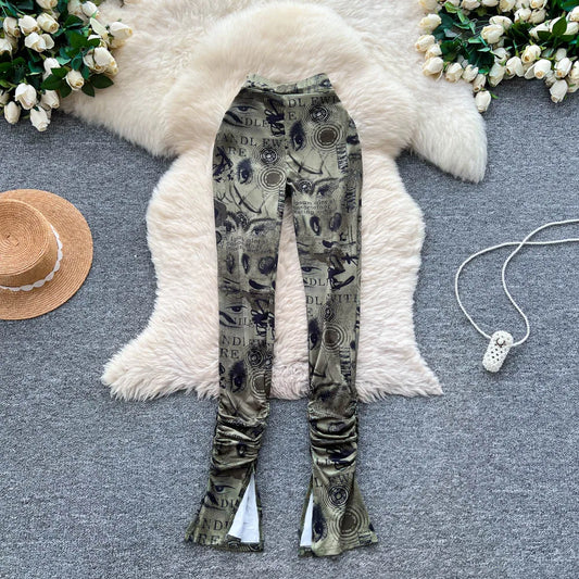 UNIKCOSA Women’s Summer Wide-Leg Pants – High-Waist Wrinkled Printed Outdoor Trousers (Casual Chic Edition)