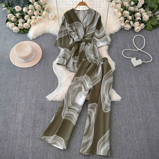 UNIKCOSA Women’s Summer Two-Piece Set – Short Sleeve Top & High-Waist Wide-Leg Pants (Chic Comfort Edition)