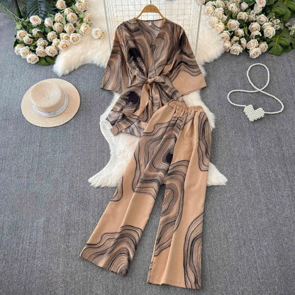 UNIKCOSA Women’s Summer Two-Piece Set – Short Sleeve Top & High-Waist Wide-Leg Pants (Chic Comfort Edition)