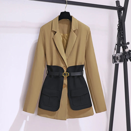 UNIKCOSA Women’s Autumn Suit Jacket – High-End Mid-Length Slim Fit Blazer (Korean Chic Edition)