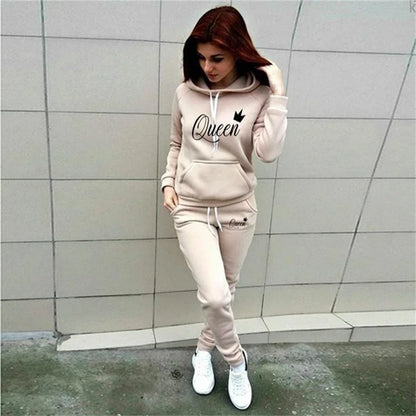 UNIKCOSA’s QUEEN Print Sports Set — Hoodie + Sweatpants 2-Piece Jogging Suit