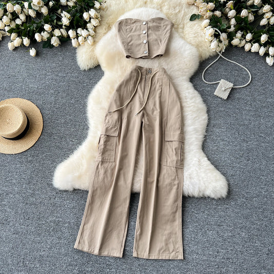 UNIKCOSA Women’s Summer Suit Set – Sleeveless Vest Top & Wide-Leg Pants Two-Piece (Casual Chic Edition)