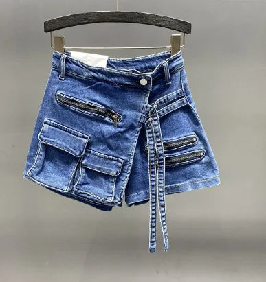 UNIKCOSA’s 2025 Y2K Denim Skort — High-Waist Irregular Washed Cargo Shorts