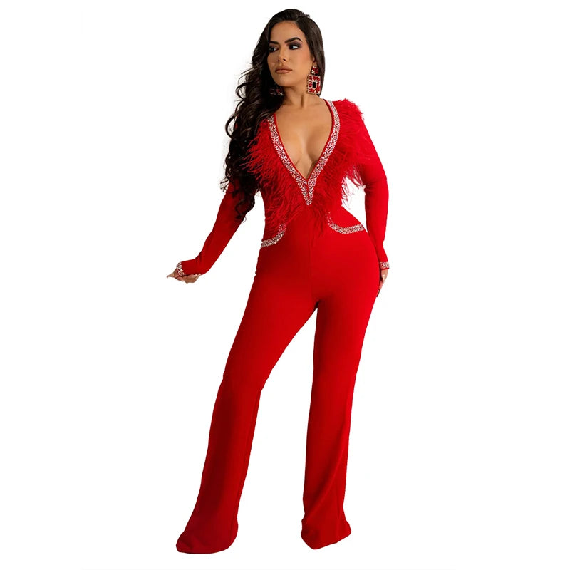 UNIKCOSA Women’s V-Neck Jumpsuit – Solid Color Long Sleeve Straight-Leg One-Piece Romper ( Work & Casual Edition)