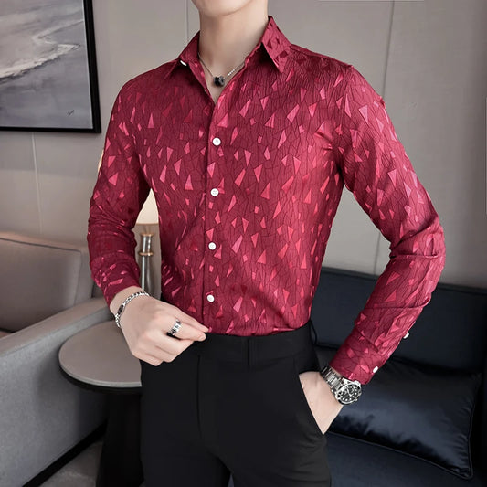 UNIKCOSA Men’s Elegant Spring Shirt – Slim Fit Korean Luxury Long Sleeve Dress Shirt (3 Colors)