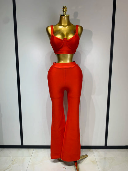 UNIKCOSA’s Bandage 2-Piece Set — Sexy Crop Top + High-Waist Pants Evening Party Elegance