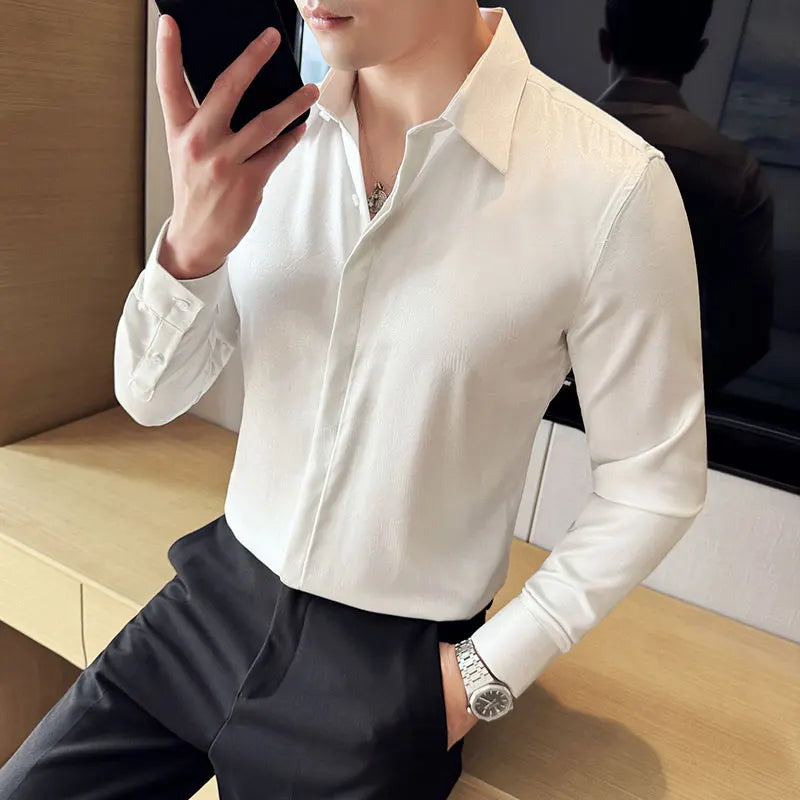 UNIKCOSA Men’s Glossy Plain Color Shirt – Slim Fit Anti-Wrinkle Long Sleeve Tuxedo Dress Shirt (M–4XL)